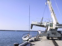 Forro on the crane getting launched into the ocean.