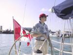 Greg tries to look cool while guiding Forro to her dock back at the Historic Seaport marina on Monday