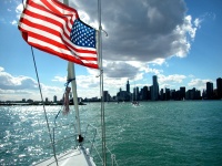 Courtesy Flag flies on approach to Chicago